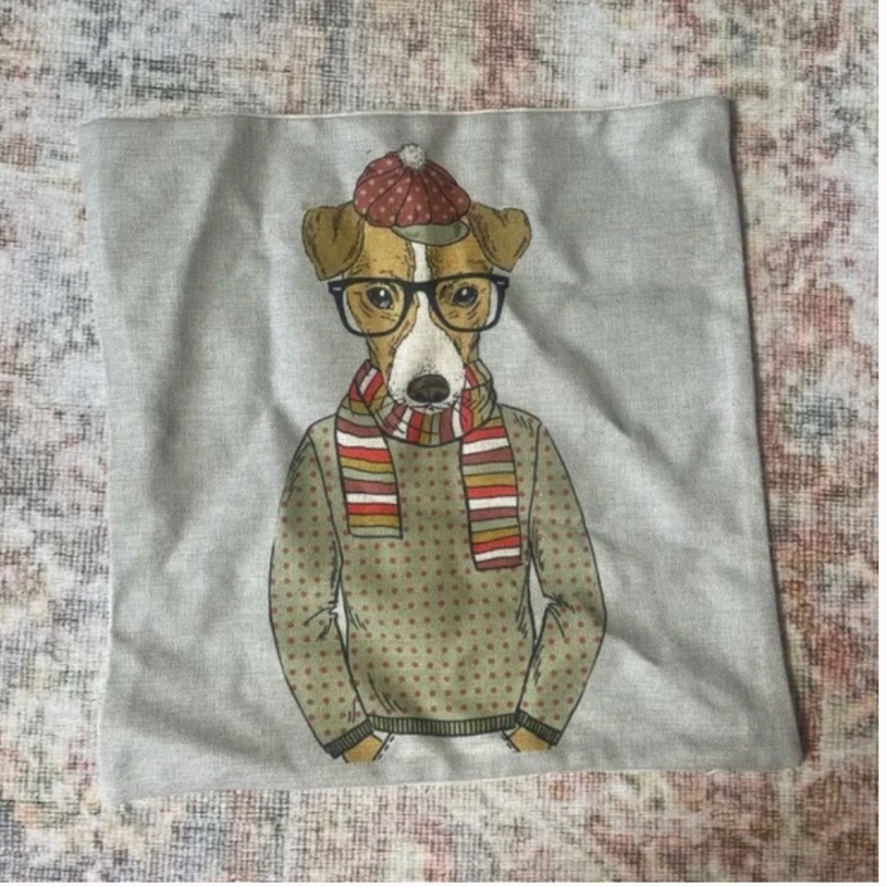 Dog Puppy Hipster Hippie Chic Funny Home Deco Art Artsy Cool Guy Pillow Case